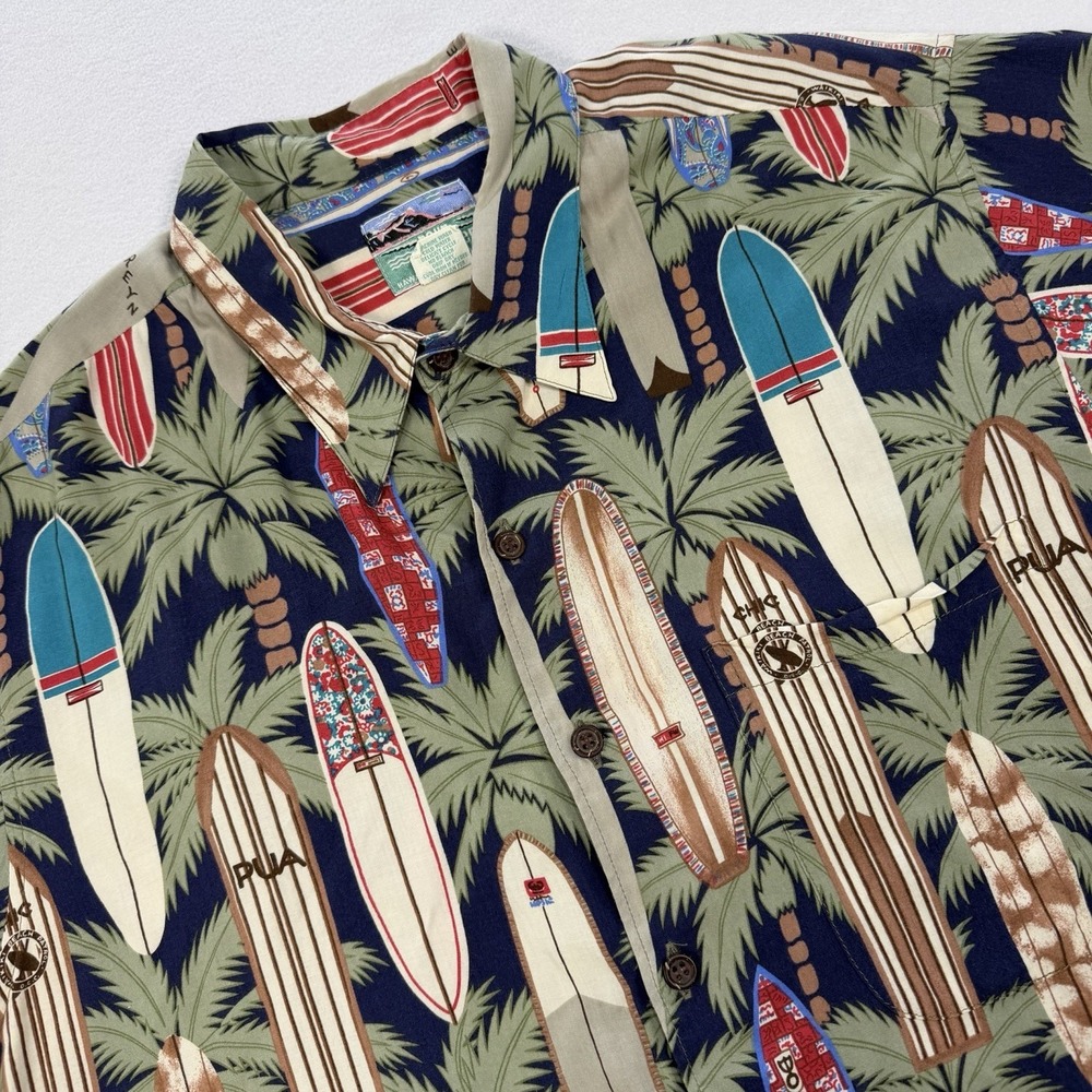 Reyn Spooner Shirt Mens Large Surfing Longboard Short Sleeve Button Up Hawaiian